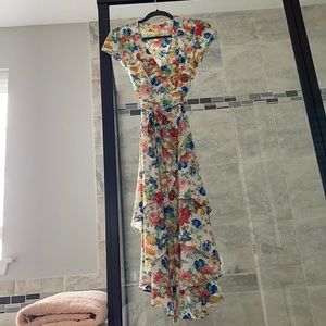 WAYF High-Low Midi Floral Wrap Dress